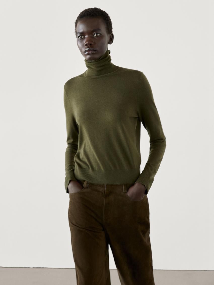 Massimo Dutti High Neck Knit Women Jumpers Dark Green | US-MB0214576