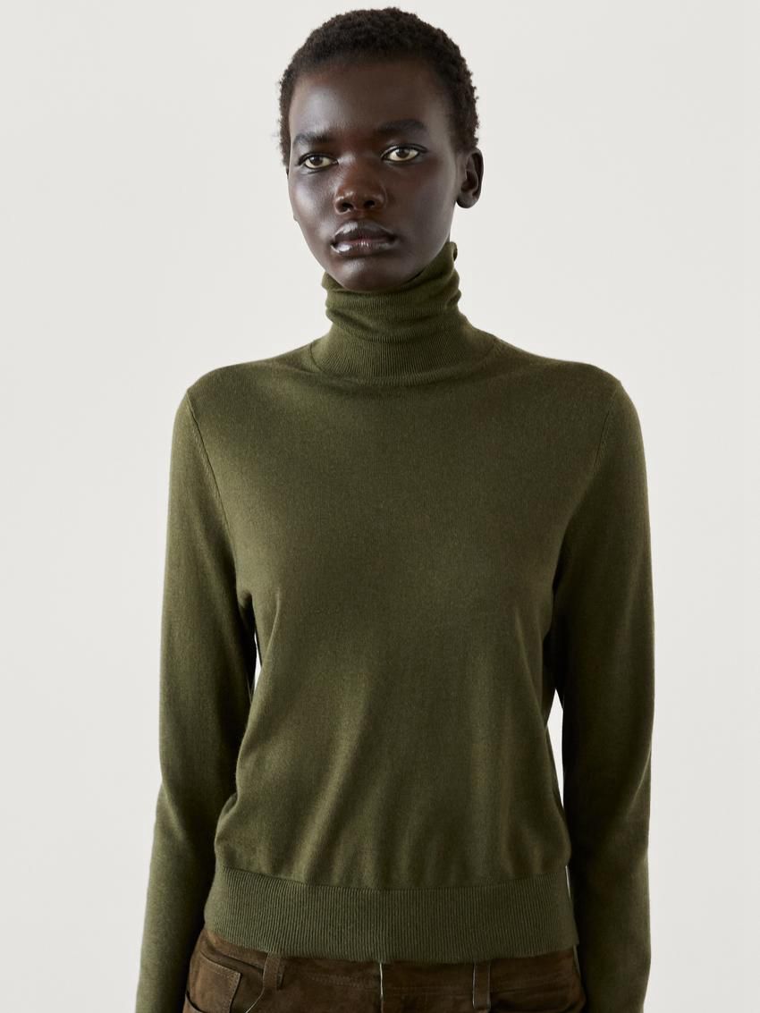 Massimo Dutti High Neck Knit Women Jumpers Dark Green | US-MB0214576