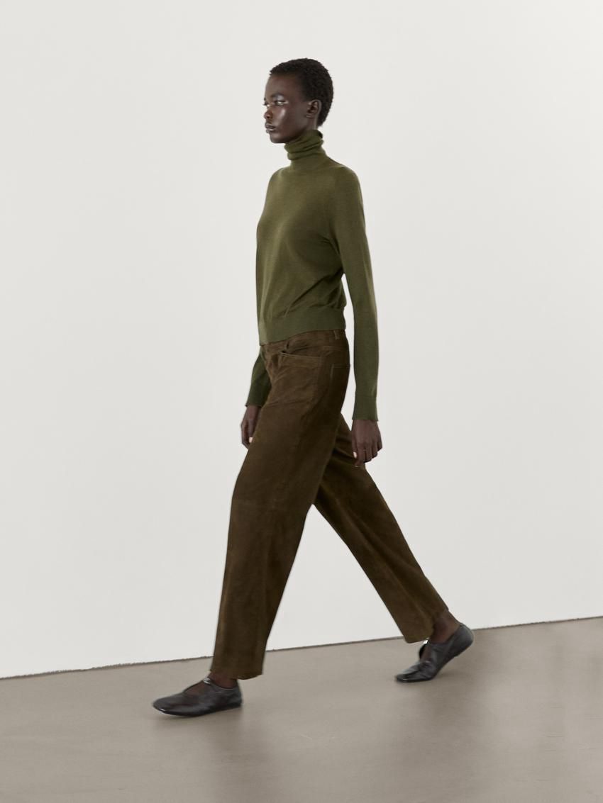 Massimo Dutti High Neck Knit Women Jumpers Dark Green | US-MB0214576