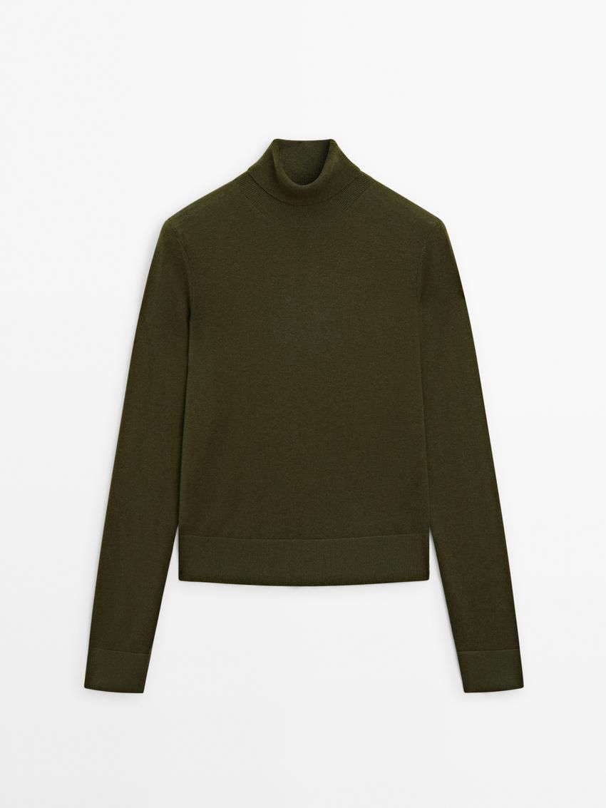 Massimo Dutti High Neck Knit Women Jumpers Dark Green | US-MB0214576