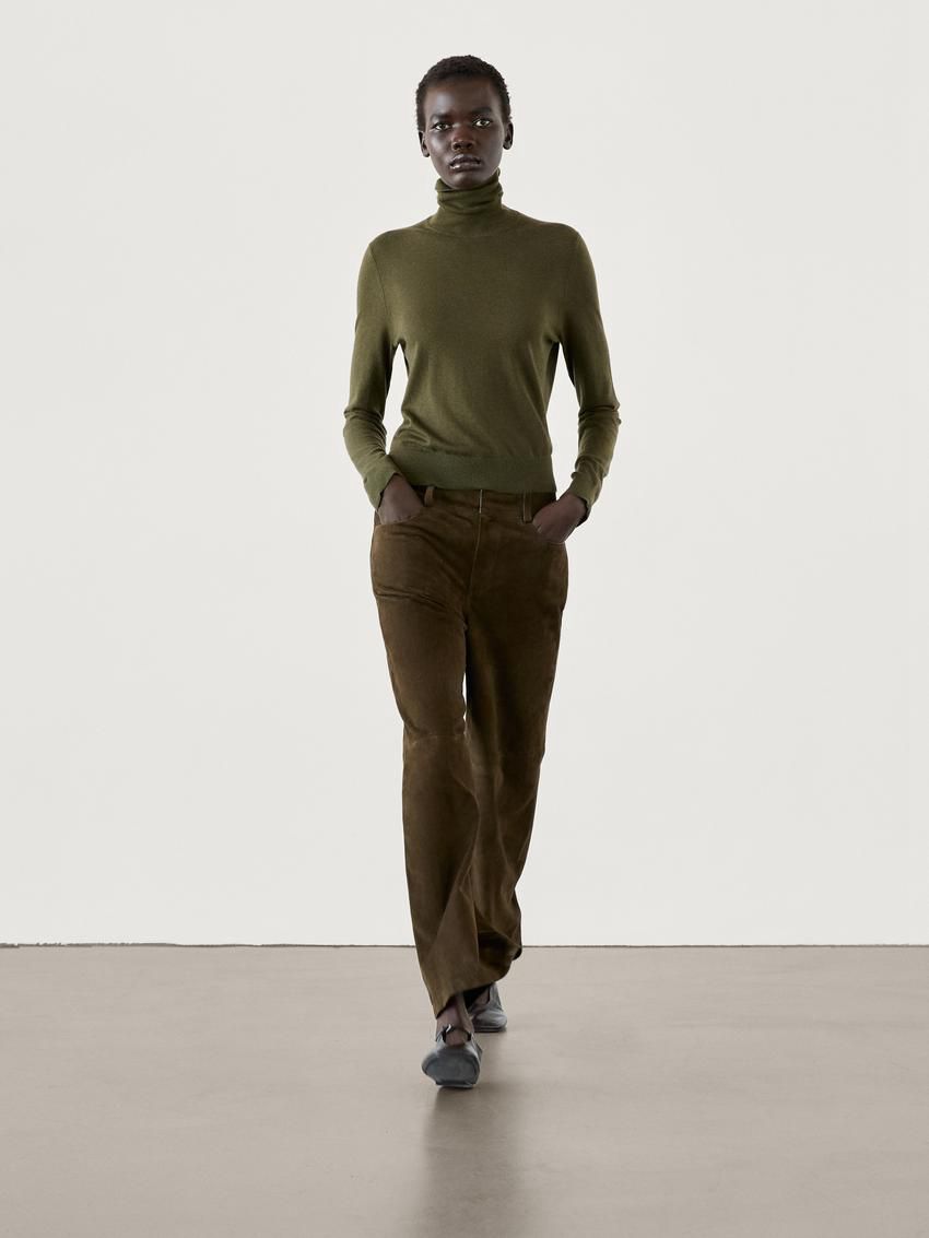Massimo Dutti High Neck Knit Women Jumpers Dark Green | US-MB0214576