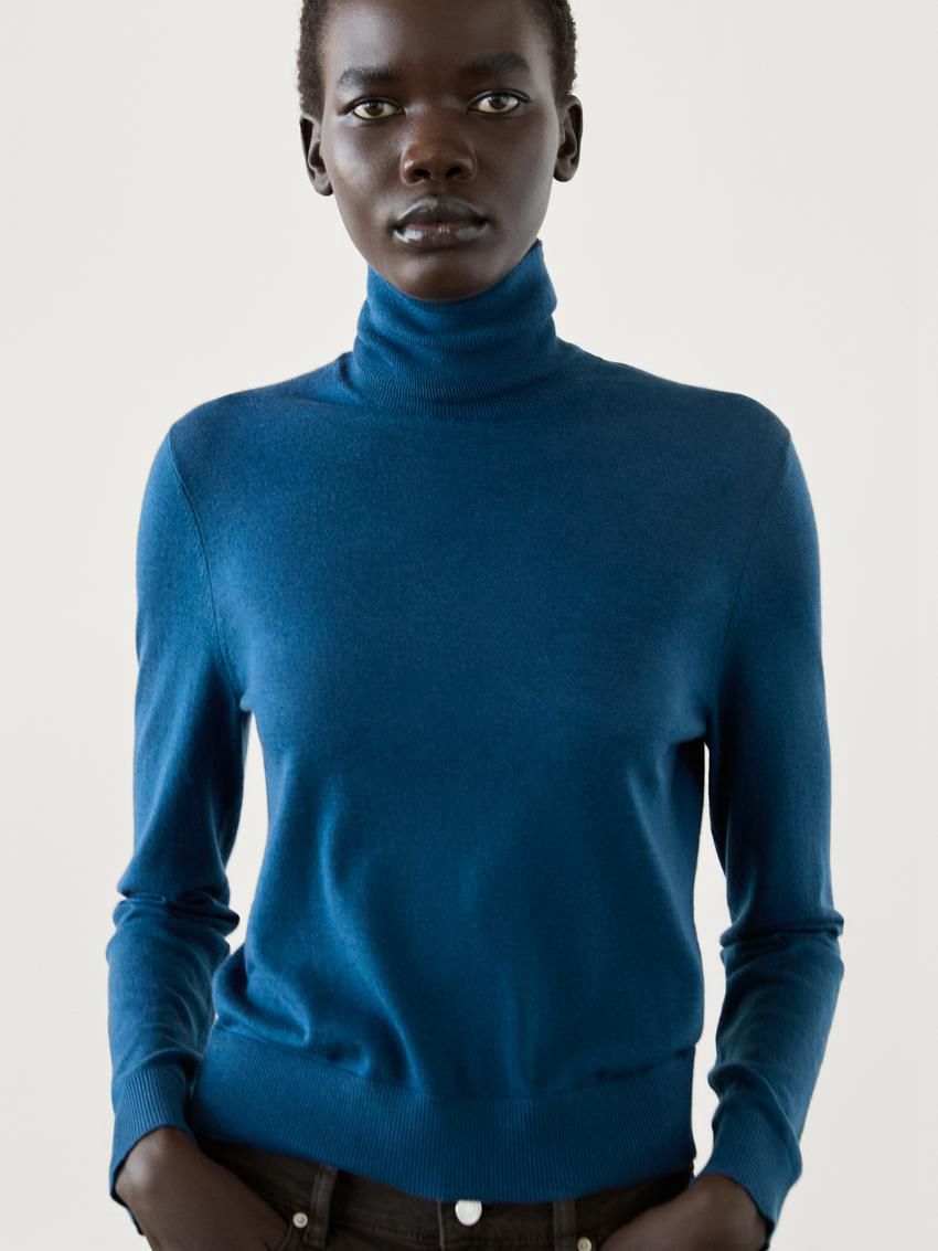 Massimo Dutti High Neck Knit Women Jumpers Blue | US-WH7590236