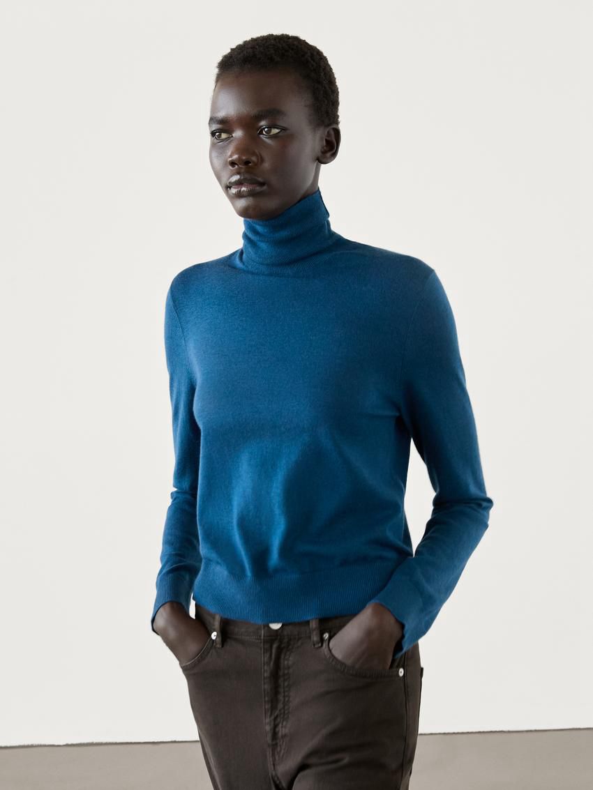 Massimo Dutti High Neck Knit Women Jumpers Blue | US-WH7590236