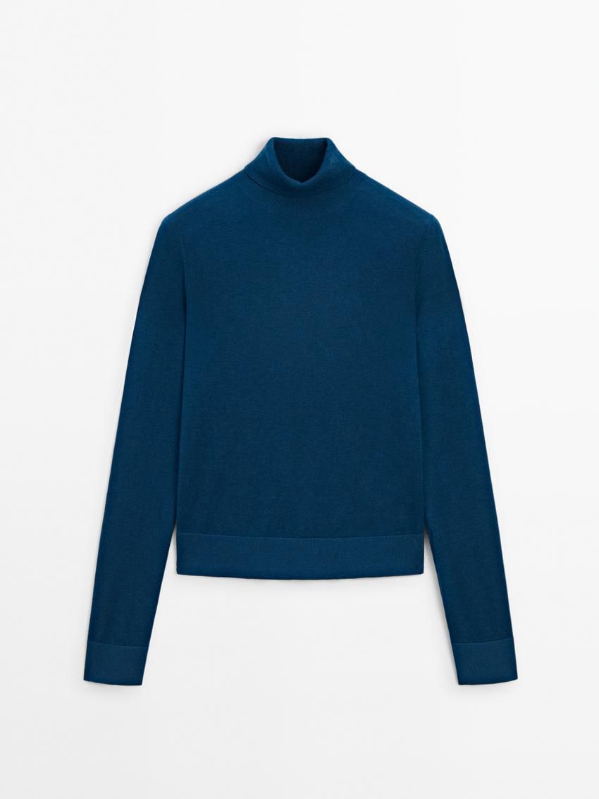 Massimo Dutti High Neck Knit Women Jumpers Blue | US-WH7590236