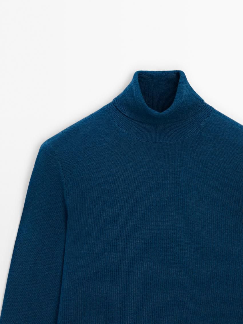 Massimo Dutti High Neck Knit Women Jumpers Blue | US-WH7590236