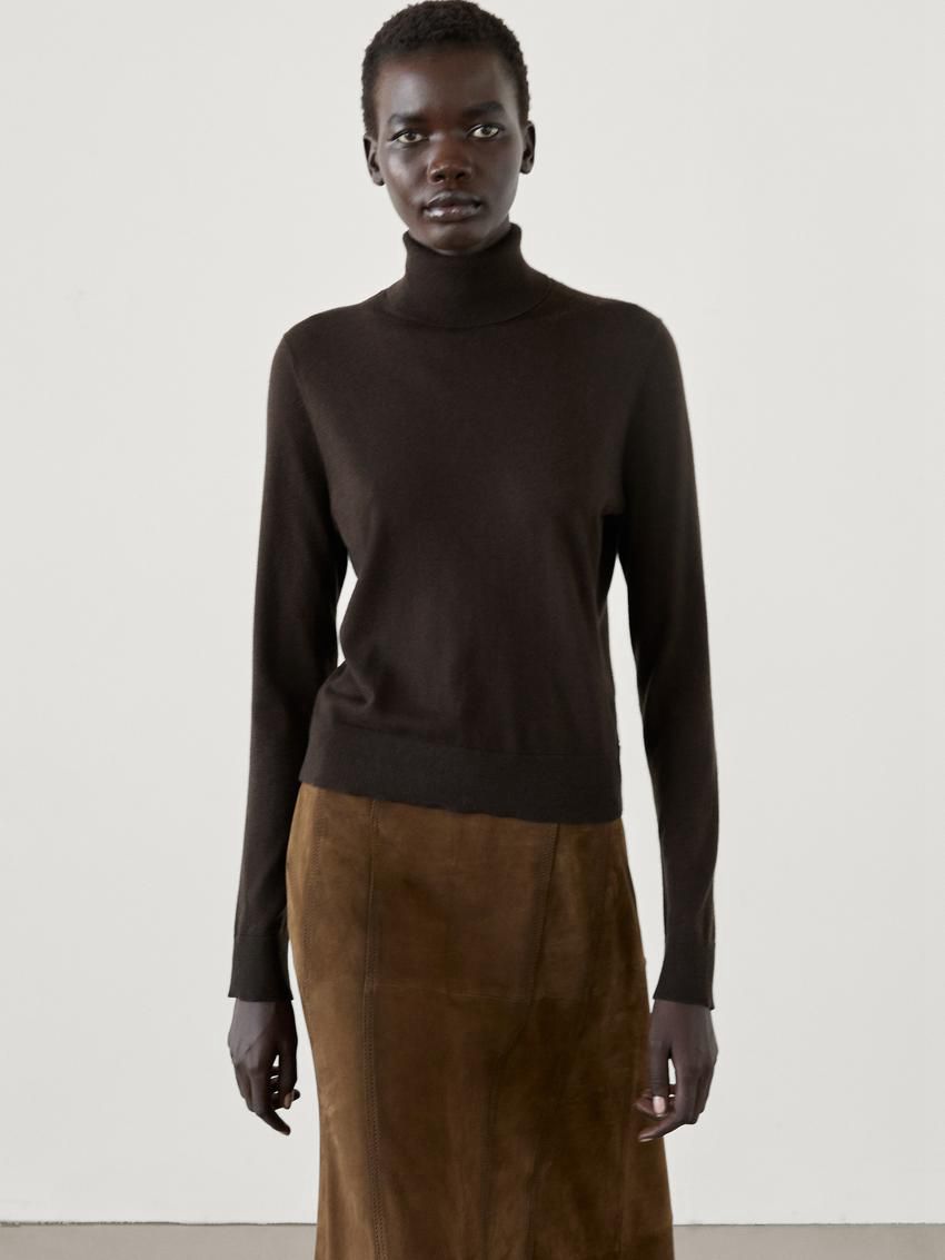 Massimo Dutti High Neck Knit Women Jumpers Dark Brown | US-TM0716592