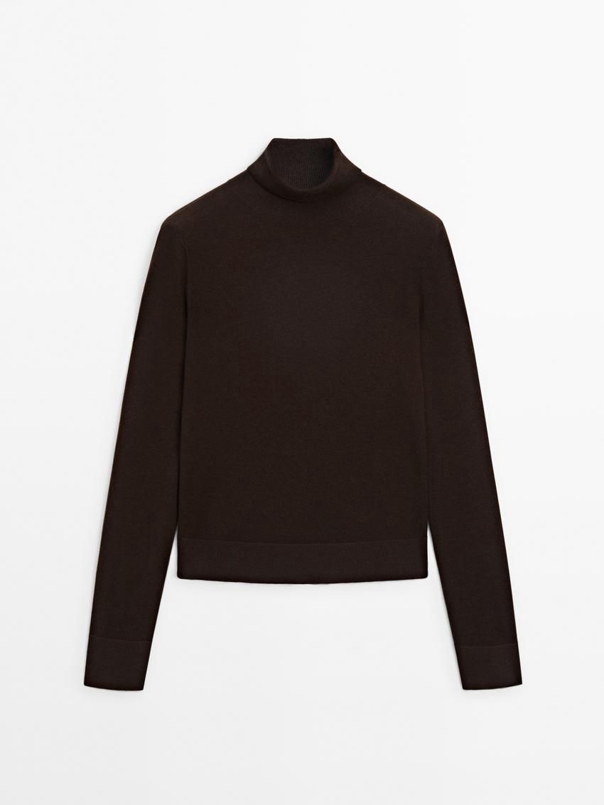 Massimo Dutti High Neck Knit Women Jumpers Dark Brown | US-TM0716592