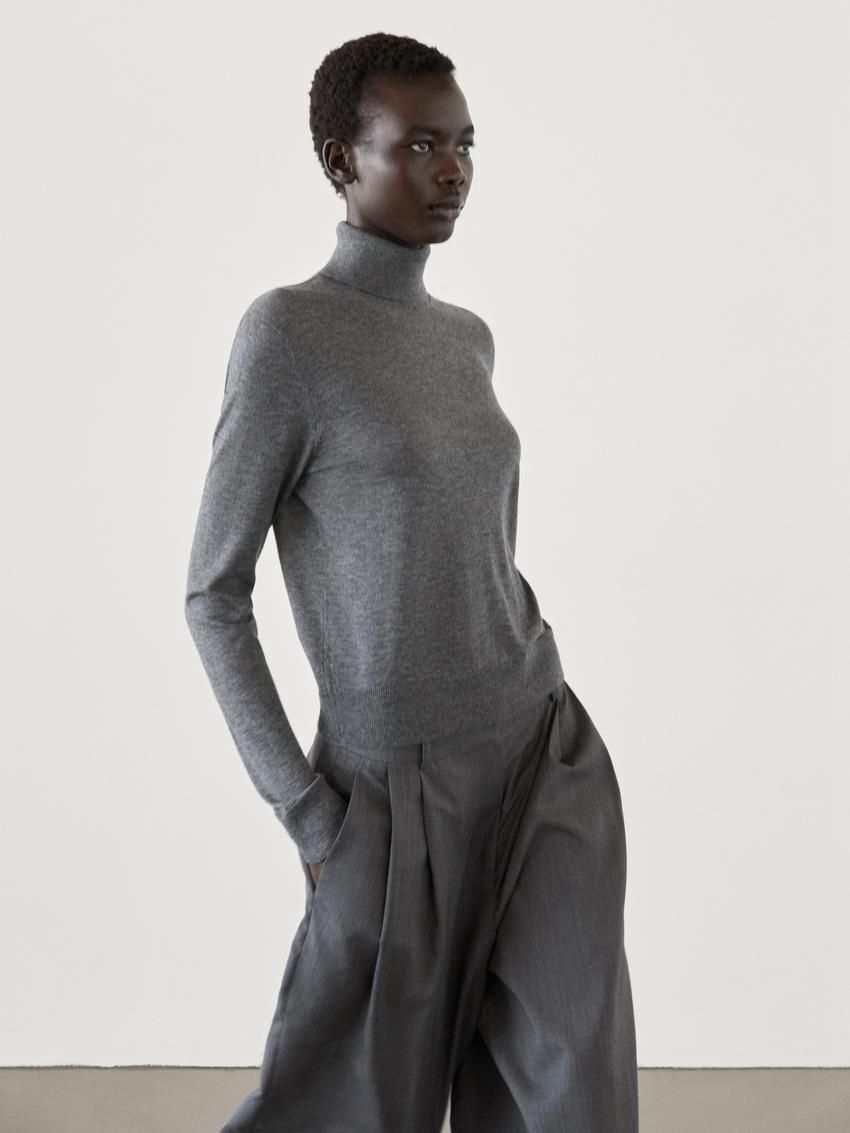Massimo Dutti High Neck Knit Women Jumpers Grey | US-JX3028961