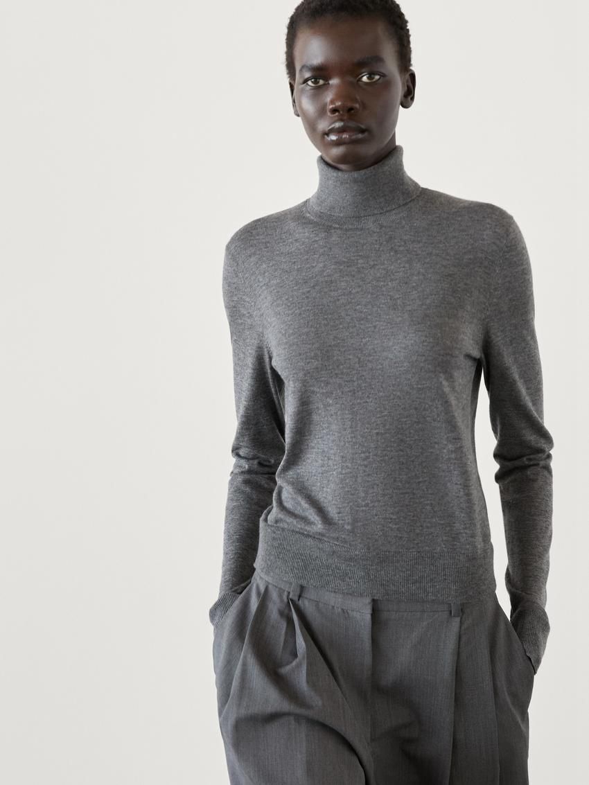 Massimo Dutti High Neck Knit Women Jumpers Grey | US-JX3028961
