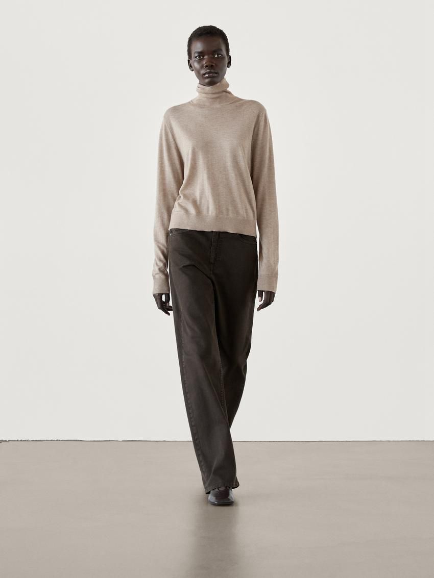 Massimo Dutti High Neck Knit Women Jumpers Beige | US-KO4863015