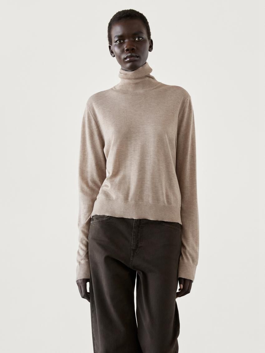 Massimo Dutti High Neck Knit Women Jumpers Beige | US-KO4863015