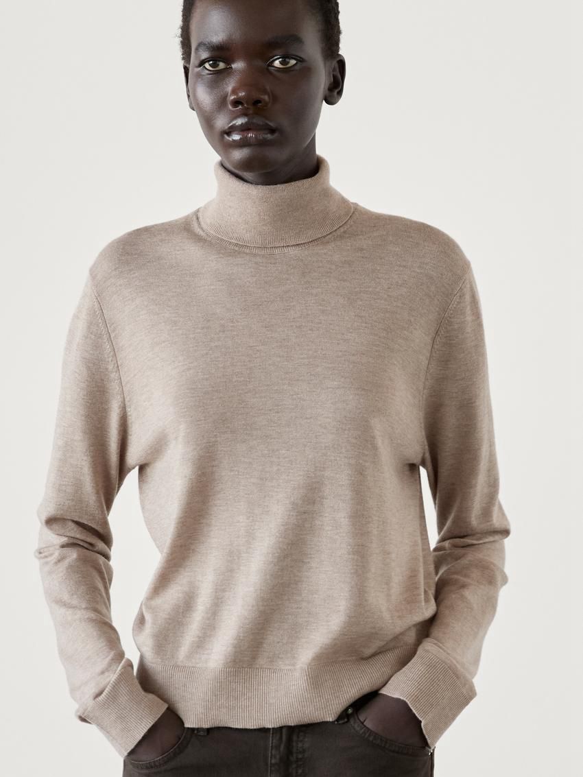 Massimo Dutti High Neck Knit Women Jumpers Beige | US-KO4863015