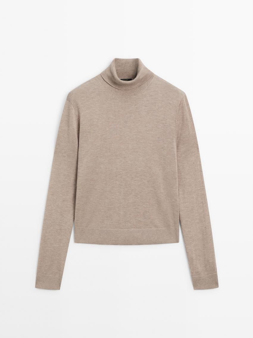 Massimo Dutti High Neck Knit Women Jumpers Beige | US-KO4863015
