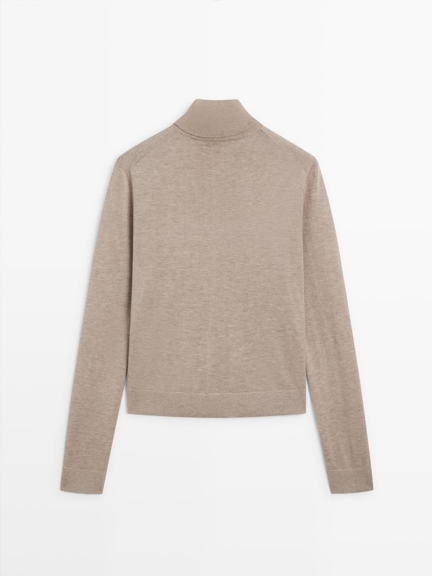 Massimo Dutti High Neck Knit Women Jumpers Beige | US-KO4863015