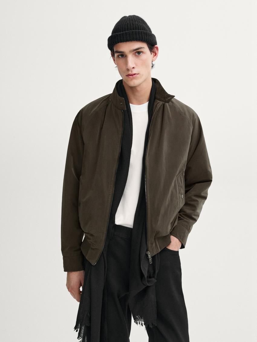 Massimo Dutti High Neck Men Bomber Jacket Dark Khaki | US-AO3460287