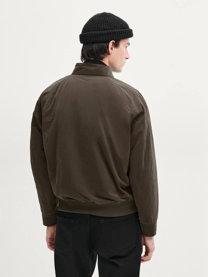 Massimo Dutti High Neck Men Bomber Jacket Dark Khaki | US-AO3460287