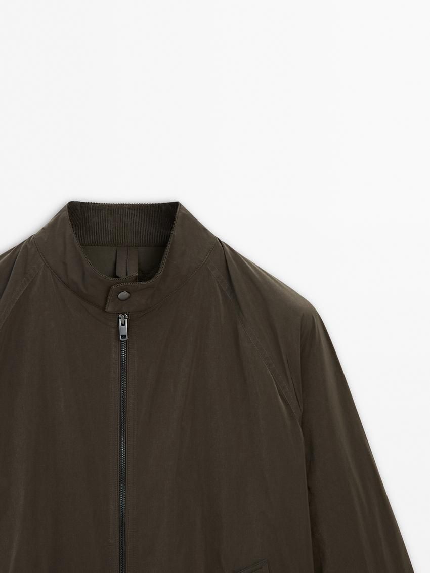 Massimo Dutti High Neck Men Bomber Jacket Dark Khaki | US-AO3460287