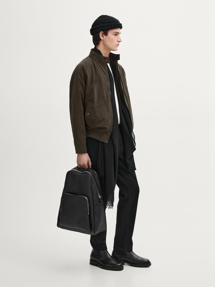 Massimo Dutti High Neck Men Bomber Jacket Dark Khaki | US-AO3460287