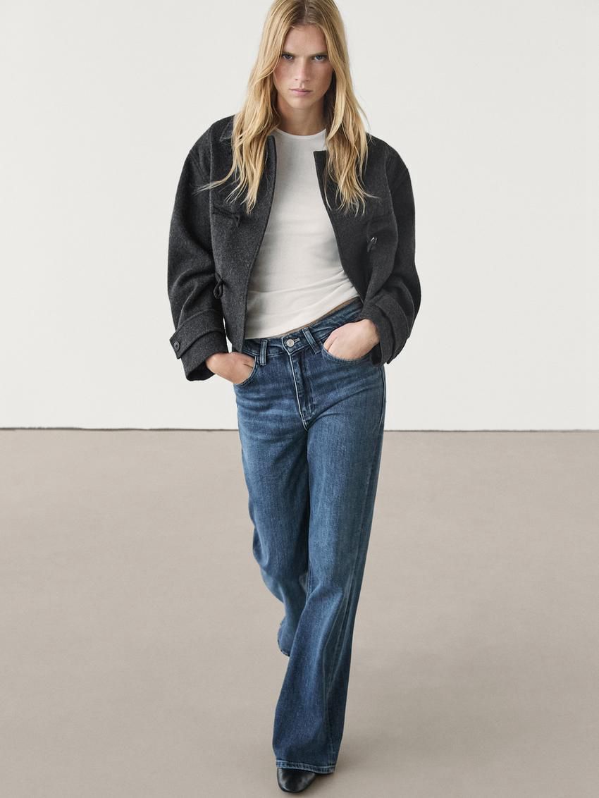 Massimo Dutti High Rise Flare Fit Cotton Blend Women Jeans Blue | US-WG0635291