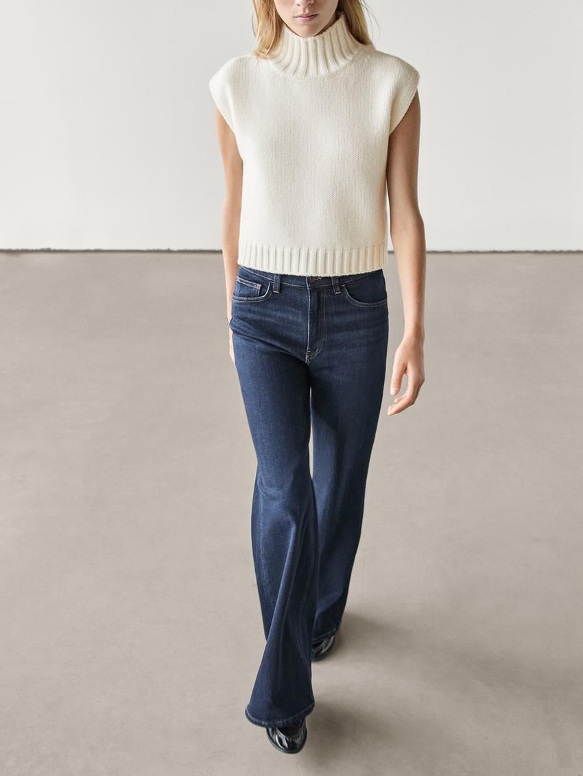 Massimo Dutti High Rise Flare Fit Cotton Blend Women Jeans Dark Blue | US-KG1430982