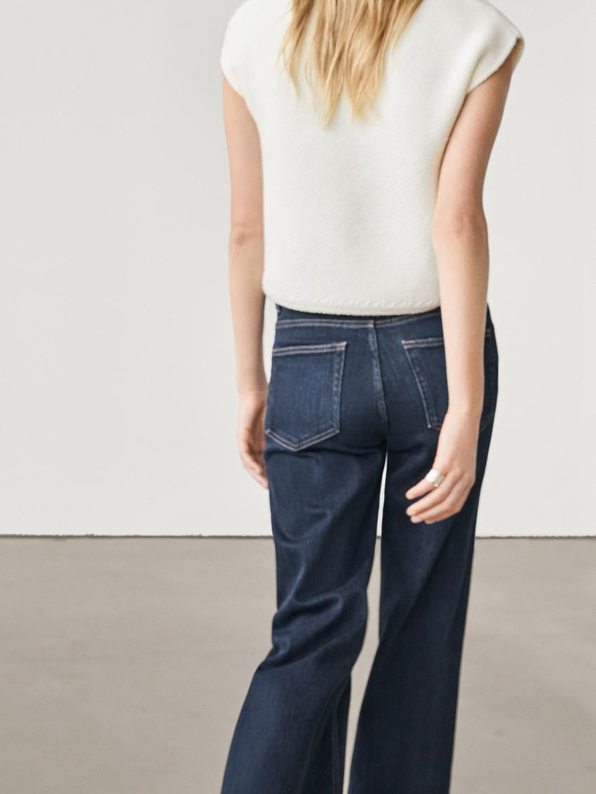 Massimo Dutti High Rise Flare Fit Cotton Blend Women Jeans Dark Blue | US-KG1430982