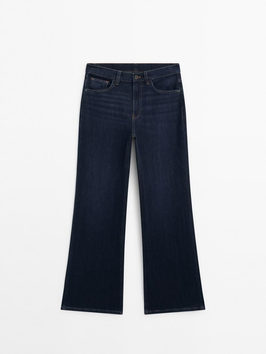 Massimo Dutti High Rise Flare Fit Cotton Blend Women Jeans Dark Blue | US-KG1430982