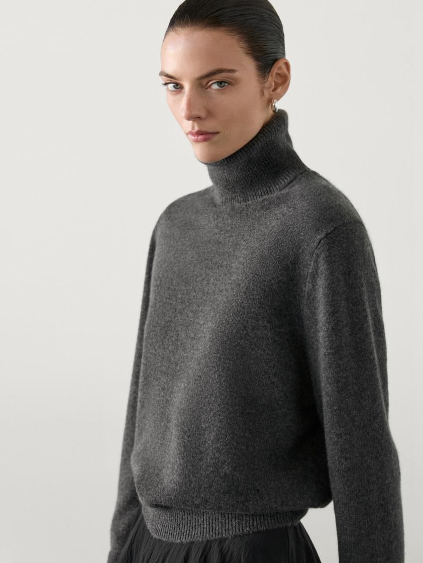 Massimo Dutti High-neck Knit Women Sweater Dark Grey | US-VR1045726
