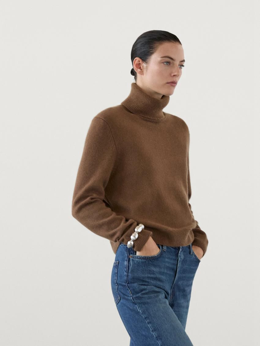 Massimo Dutti High-neck Knit Women Sweater Brown | US-PI0651379