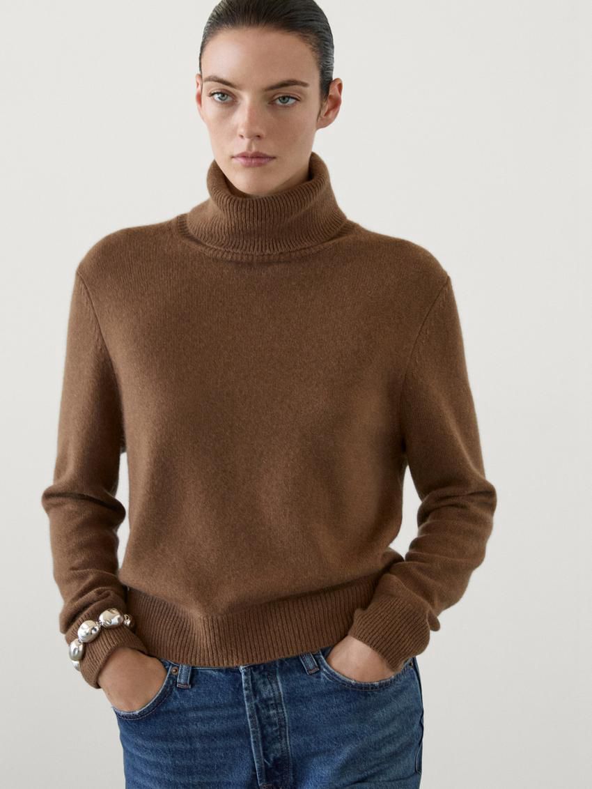 Massimo Dutti High-neck Knit Women Sweater Brown | US-PI0651379