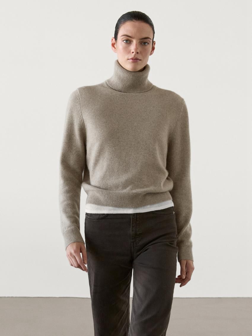 Massimo Dutti High-neck Knit Women Sweater Khaki | US-MW4952817