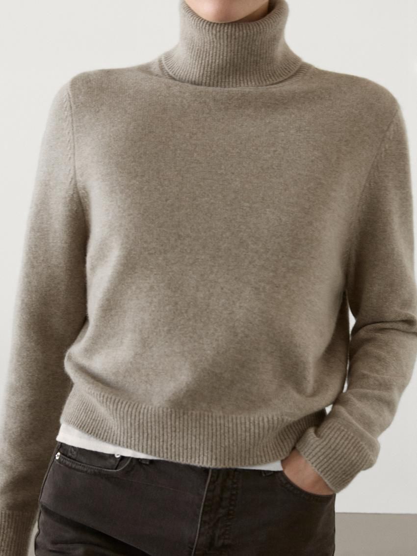 Massimo Dutti High-neck Knit Women Sweater Khaki | US-MW4952817