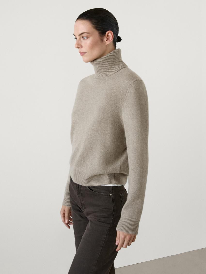 Massimo Dutti High-neck Knit Women Sweater Khaki | US-MW4952817