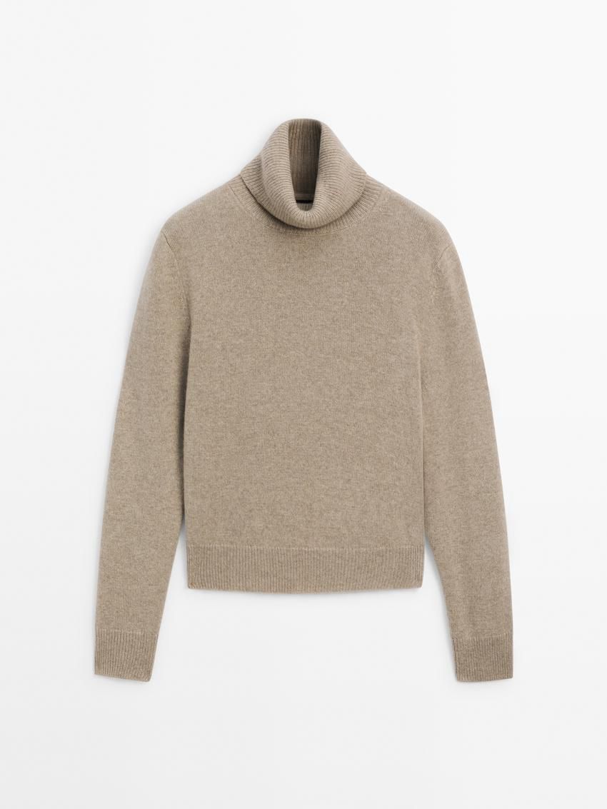 Massimo Dutti High-neck Knit Women Sweater Khaki | US-MW4952817