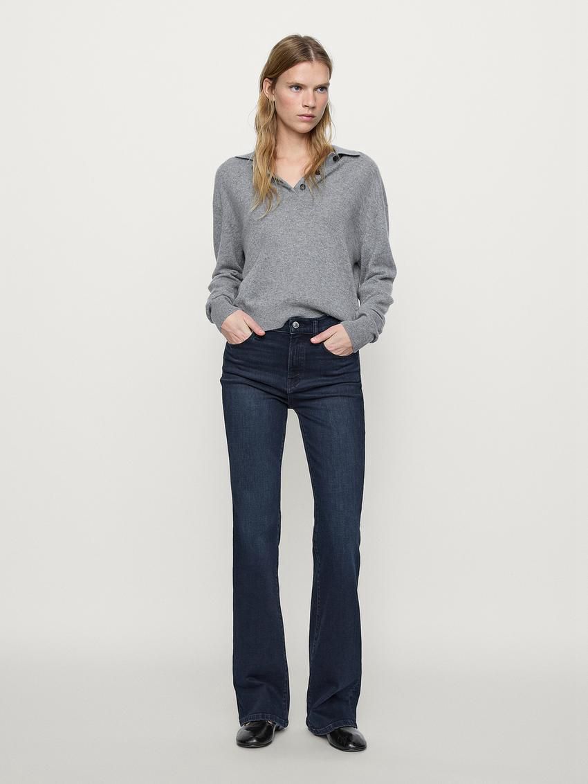 Massimo Dutti High-waist Skinny Flared Women Jeans Dark Blue | US-JQ1049765