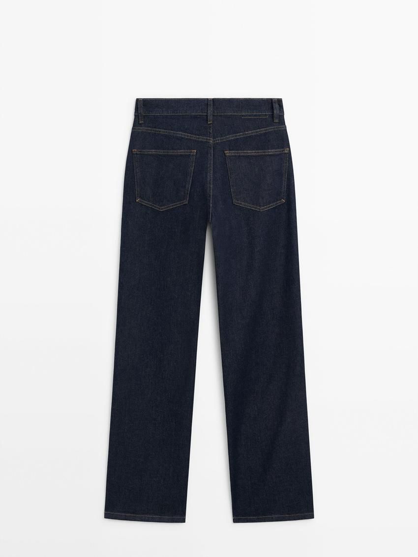 Massimo Dutti High-waist Straight-leg Comfort Women Jeans Dark Blue | US-TK9051467