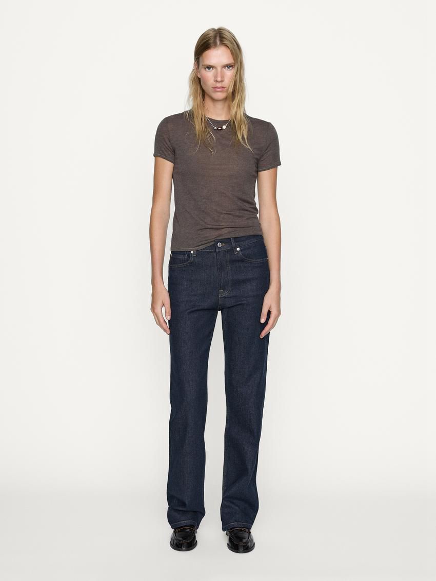 Massimo Dutti High-waist Straight-leg Comfort Women Jeans Dark Blue | US-TK9051467