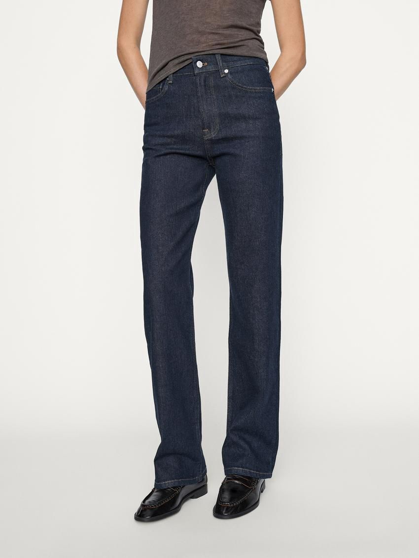 Massimo Dutti High-waist Straight-leg Comfort Women Jeans Dark Blue | US-TK9051467