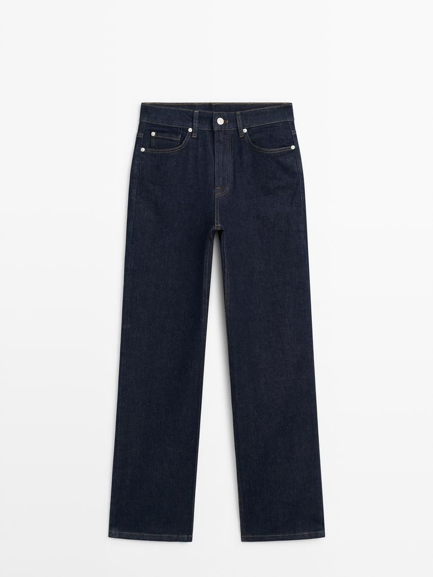 Massimo Dutti High-waist Straight-leg Comfort Women Jeans Dark Blue | US-TK9051467
