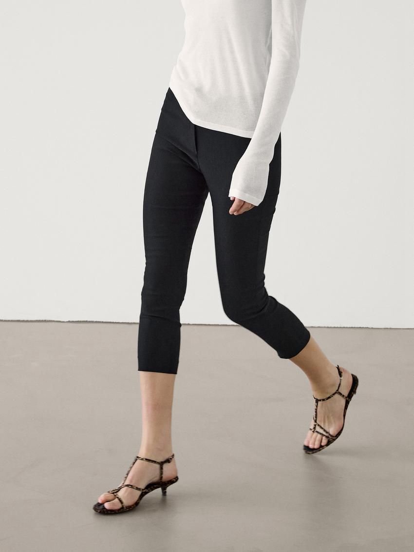 Massimo Dutti High-waist Stretch Capris Women Trousers Black | US-MO0347825