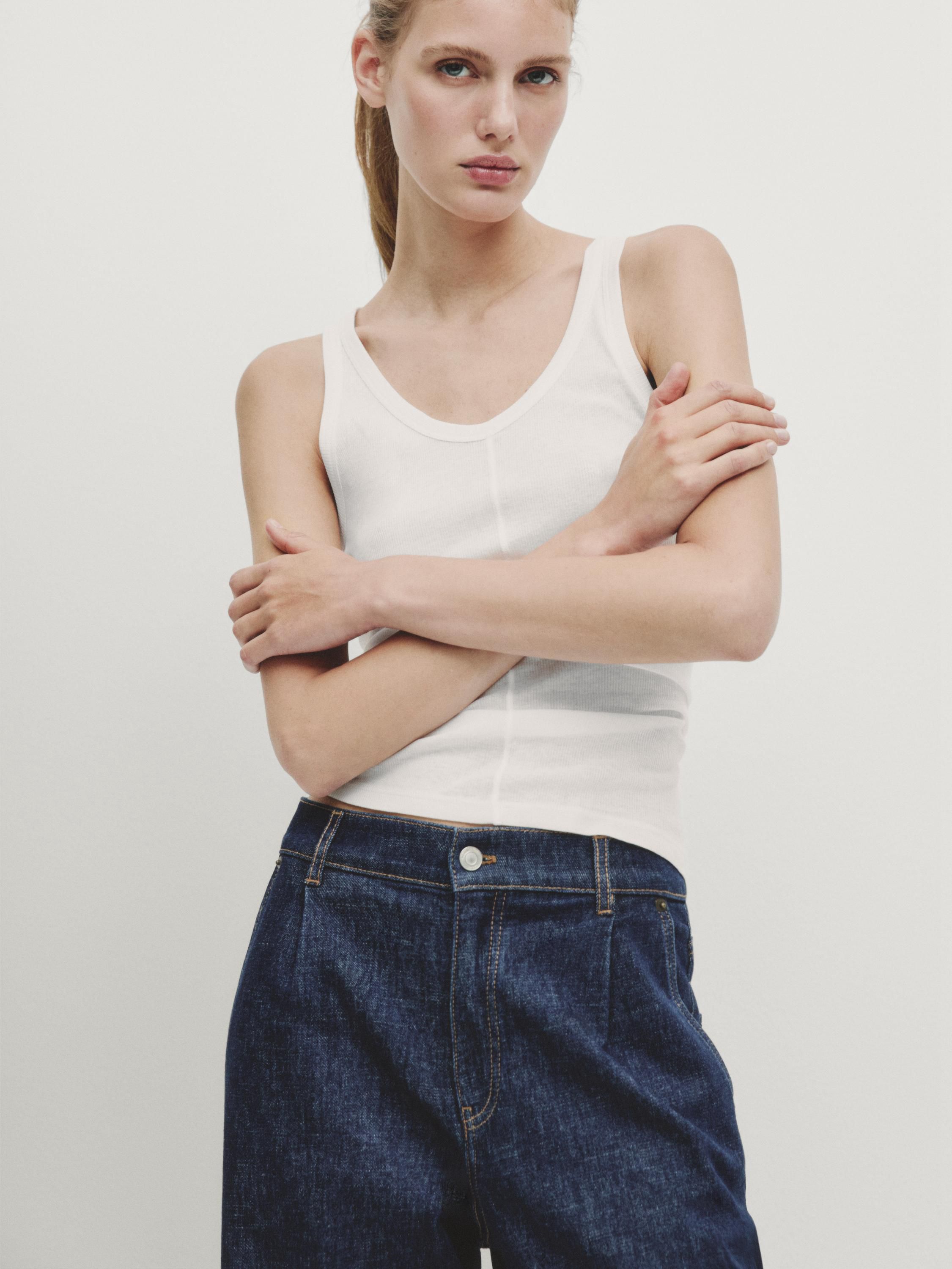 Massimo Dutti High-waist Wide-leg With Darts Women Jeans Dark Blue | US-GH3410659