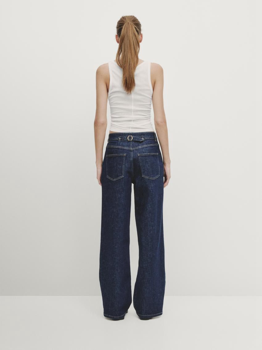 Massimo Dutti High-waist Wide-leg With Darts Women Jeans Dark Blue | US-GH3410659