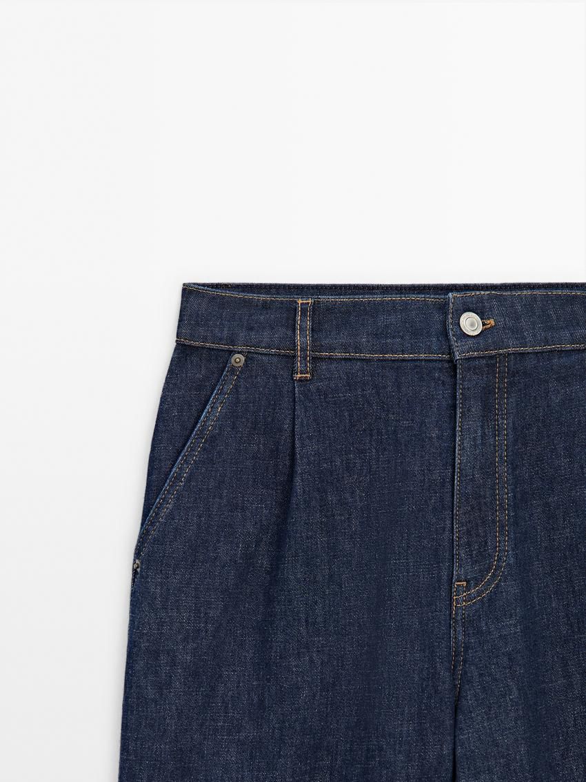 Massimo Dutti High-waist Wide-leg With Darts Women Jeans Dark Blue | US-GH3410659