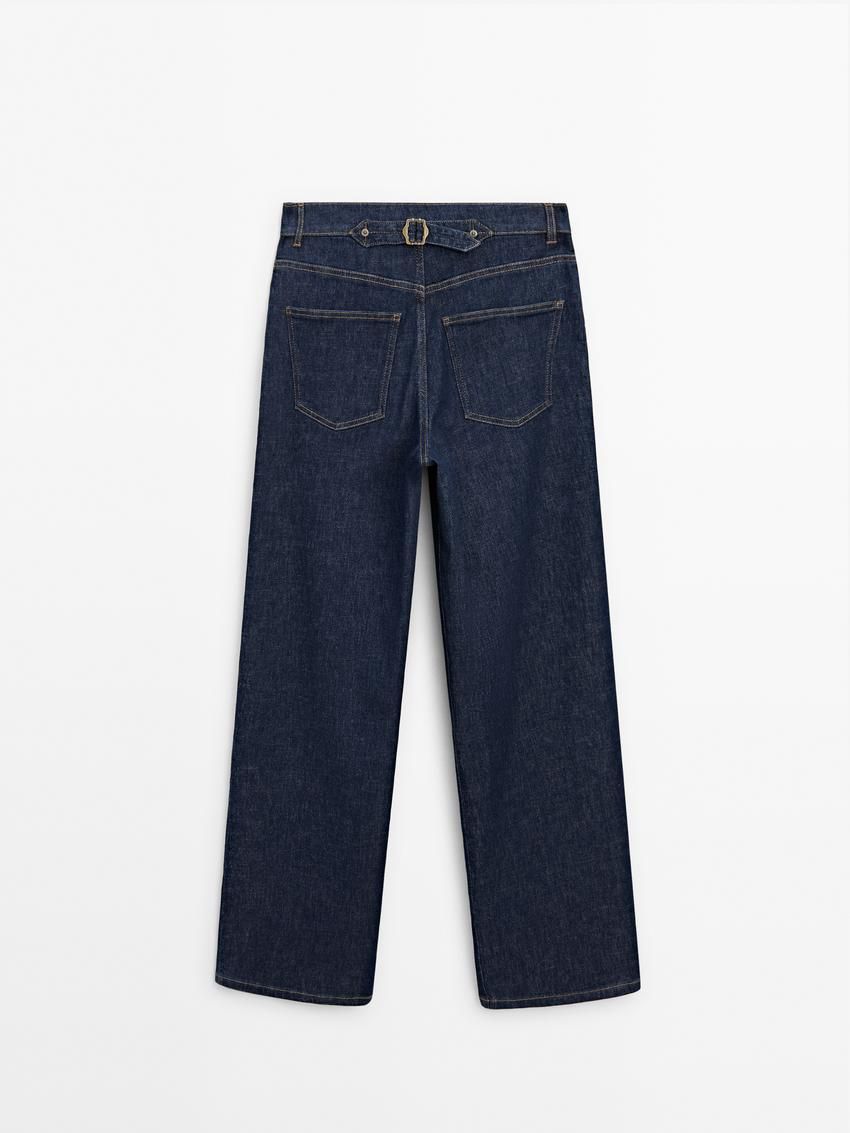 Massimo Dutti High-waist Wide-leg With Darts Women Jeans Dark Blue | US-GH3410659