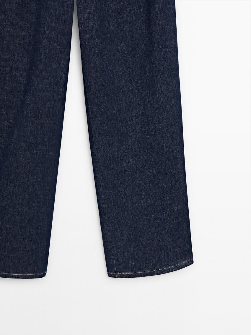 Massimo Dutti High-waist Wide-leg With Darts Women Jeans Dark Blue | US-GH3410659