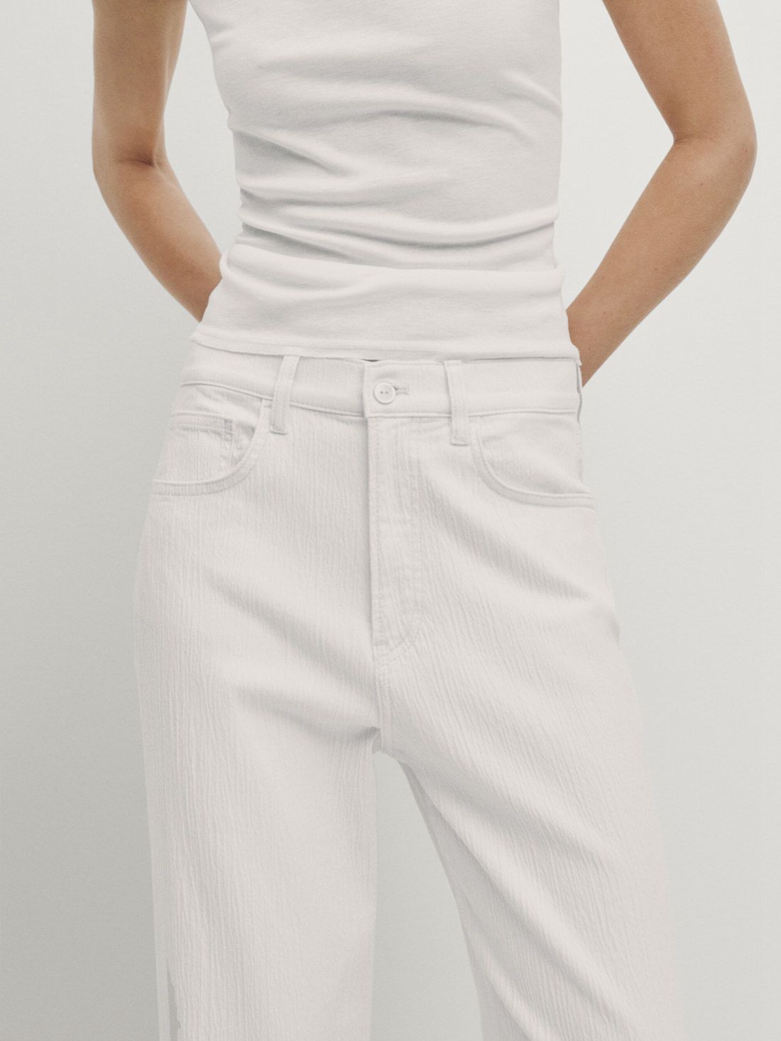 Massimo Dutti High-waist With Fabric Detail Women Jeans Cream | US-KF2194675