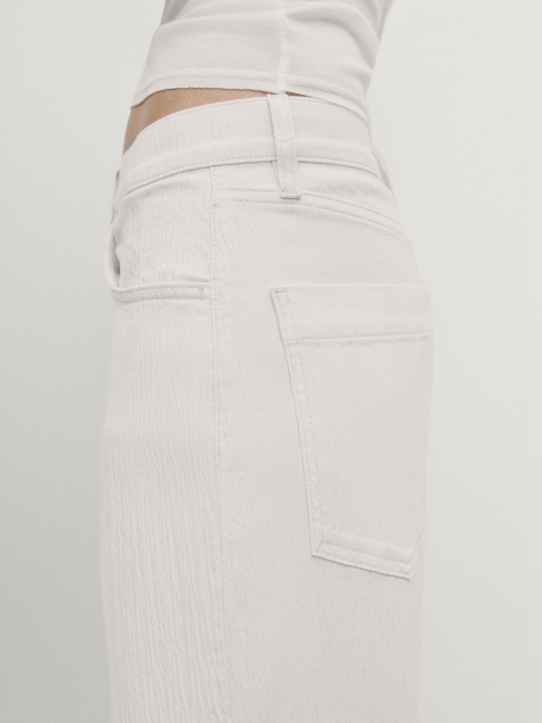 Massimo Dutti High-waist With Fabric Detail Women Jeans Cream | US-KF2194675