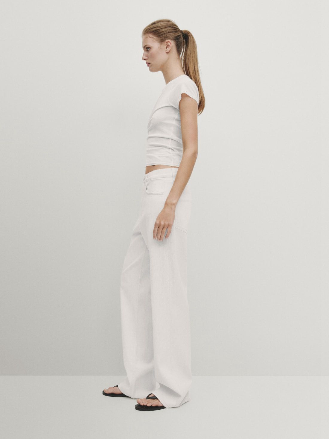 Massimo Dutti High-waist With Fabric Detail Women Jeans Cream | US-KF2194675