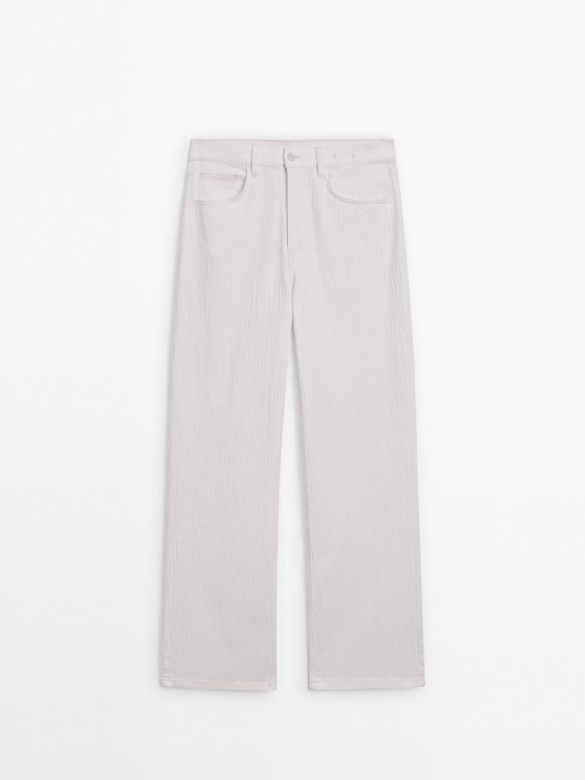 Massimo Dutti High-waist With Fabric Detail Women Jeans Cream | US-KF2194675