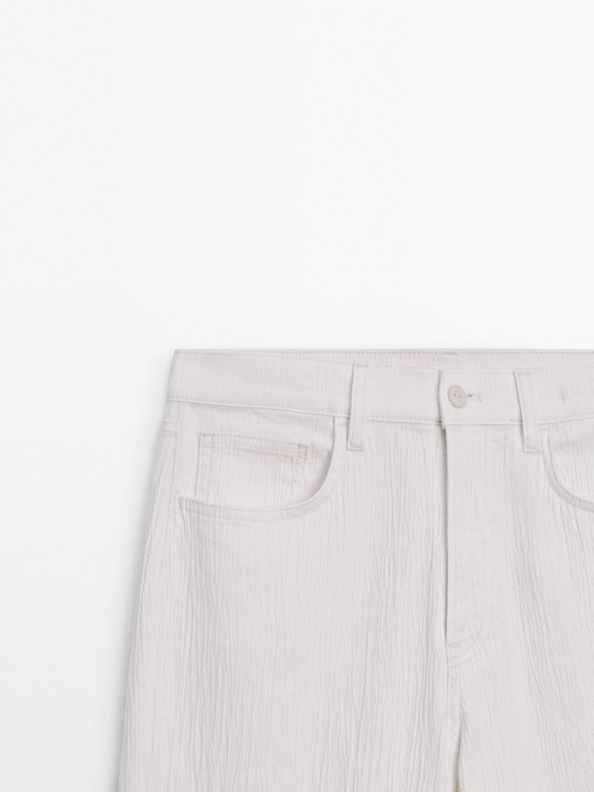 Massimo Dutti High-waist With Fabric Detail Women Jeans Cream | US-KF2194675