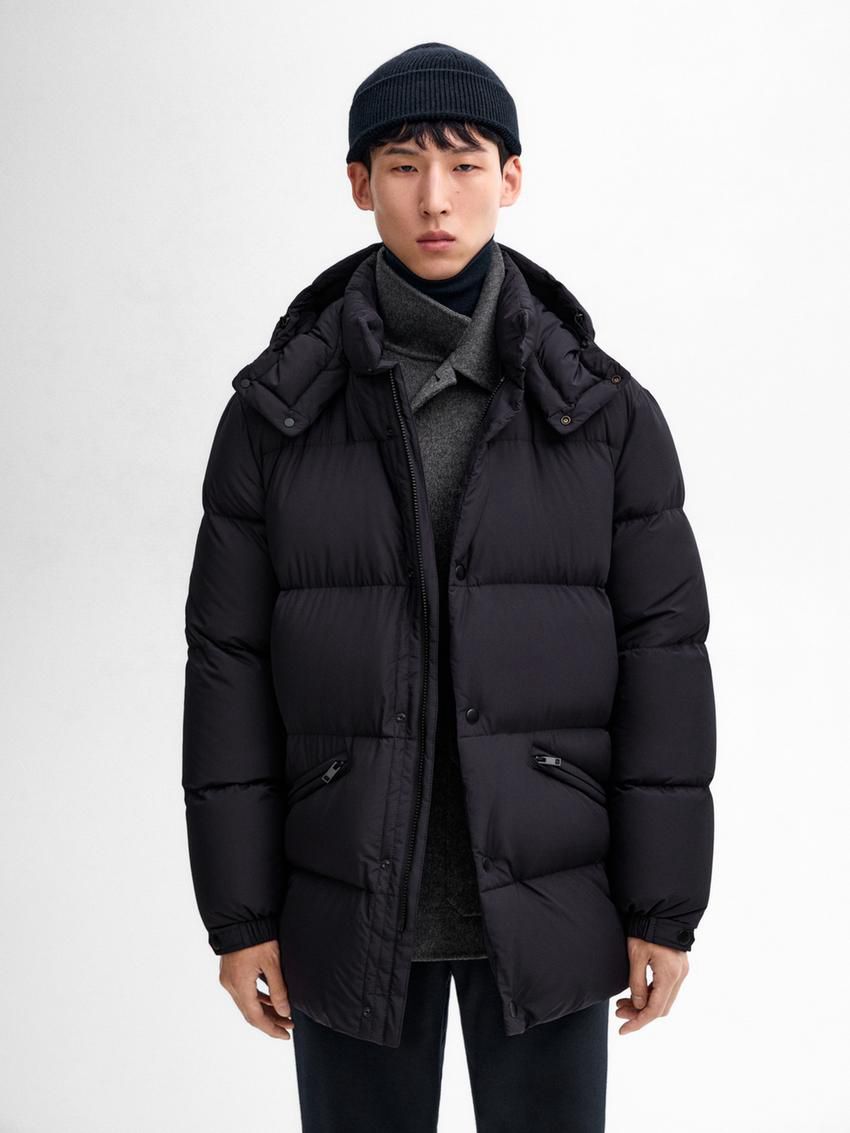Massimo Dutti Hooded Men Puffer Jacket Navy | US-PW8451267